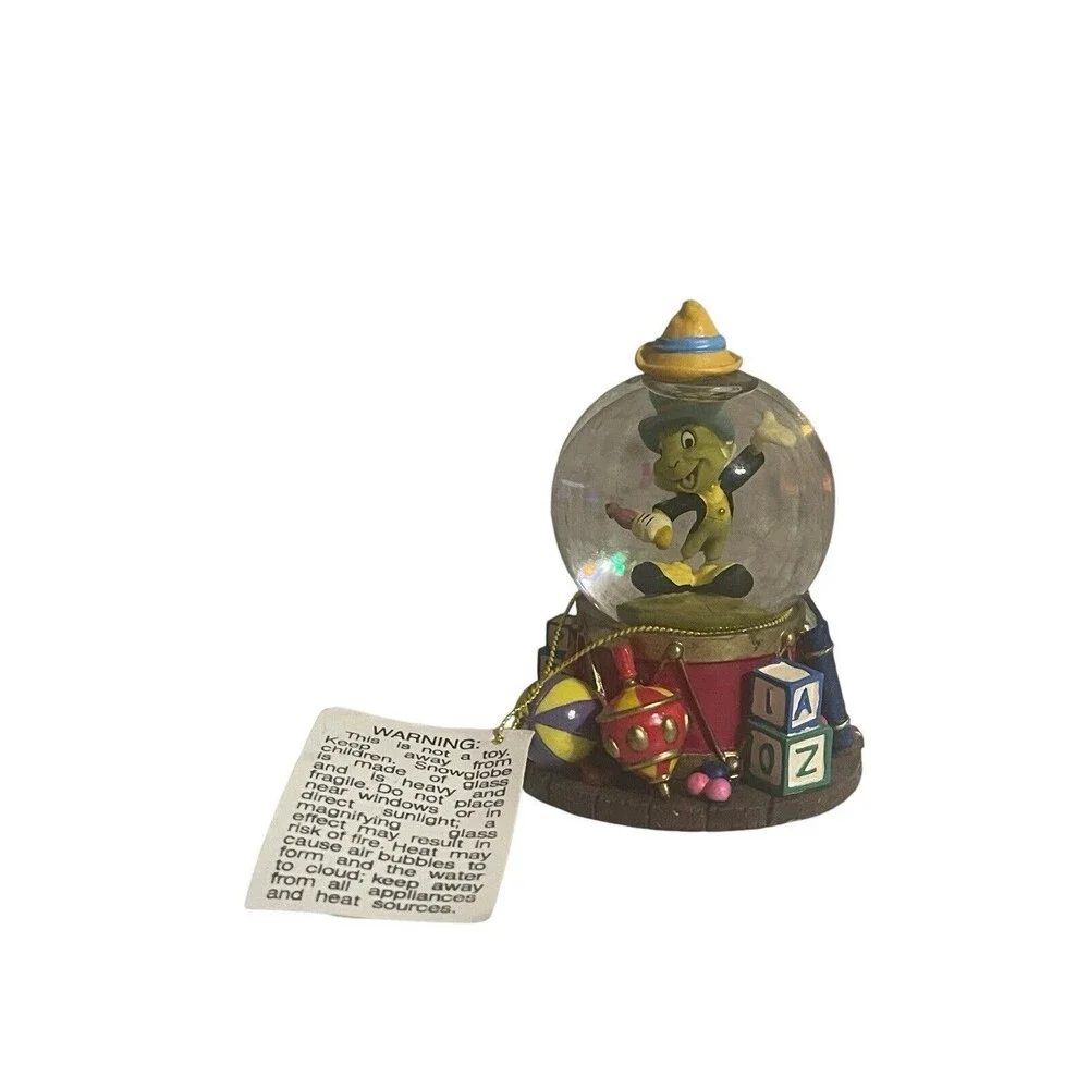 Vintage Disney Jiminy Cricket Collectible Mini Snow Globe Christmas Ornament Tag